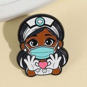Dark Skinned Dr. or Nurse with Heart Enamel Lapel Pin Brooch BRAND-NEW & SO CUTE